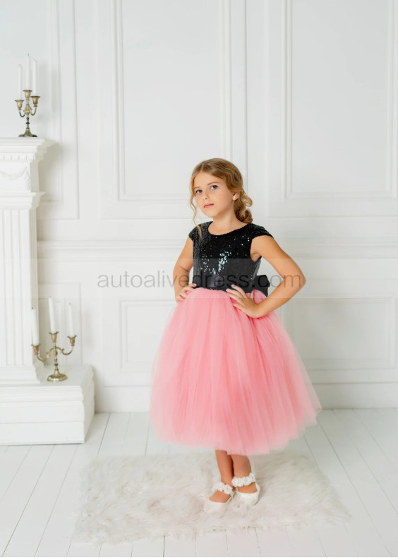 Black Sequin Pink Tulle Handmade Flower Girl Dress Black Sequin Pink Tulle Handmade Flower Girl Dress